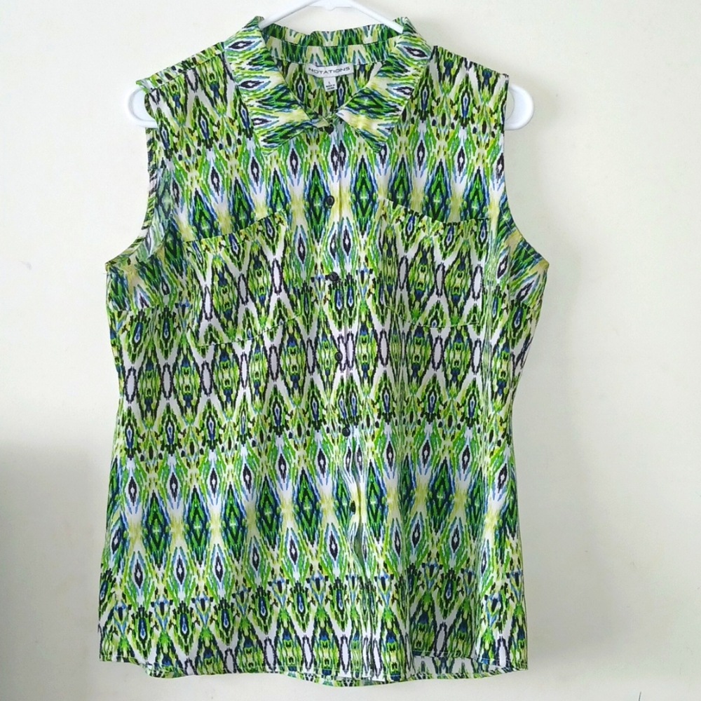 Notations Sleeveless Green pattern Button Down | Size: Large